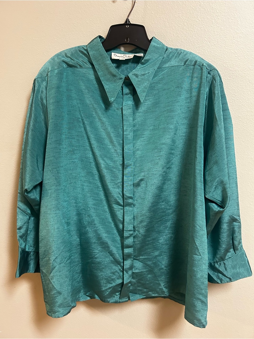 Vintage Oscar de la Renta Collectibles Blouse 24W Teal Shirt